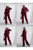 Luksusowy Komplet Damski Masełko Bluza Rozpinana + Spodnie Wide Leg Premium Soft Touch Elegancja & Komfort - bordowy